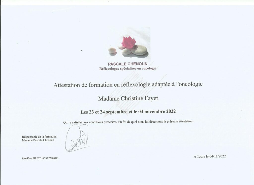 certificat réflexologie oncologie